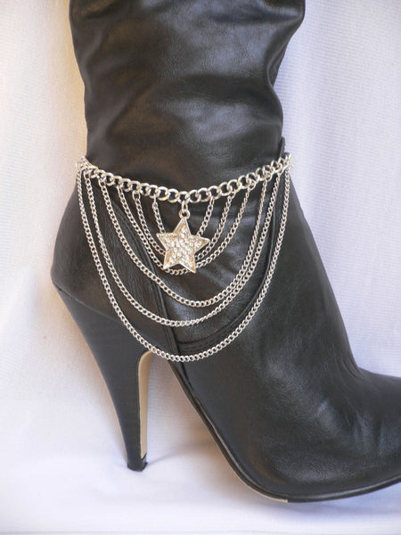 Gold / Silver Boot Big Star Multi Trendy Chain Silver Rhinestones Western Style - alwaystyle4you - 19