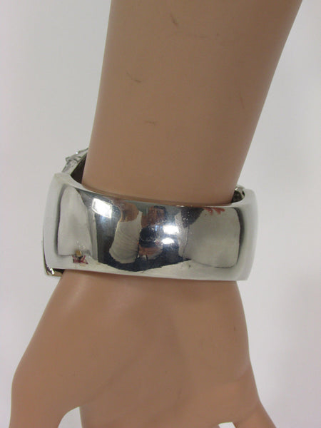 Silver Metal Cuff Bracelet Large Skull Rhinestones Spider Net Mask Skeletons - Halloween New Women Fashion Jewelry - alwaystyle4you - 9
