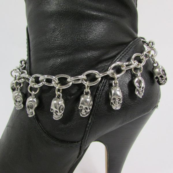 Silver Metal Boot Chain Bracelet Strap Shoe Mini Skull Charm Bling New Women Punk Biker Fashion - alwaystyle4you - 4