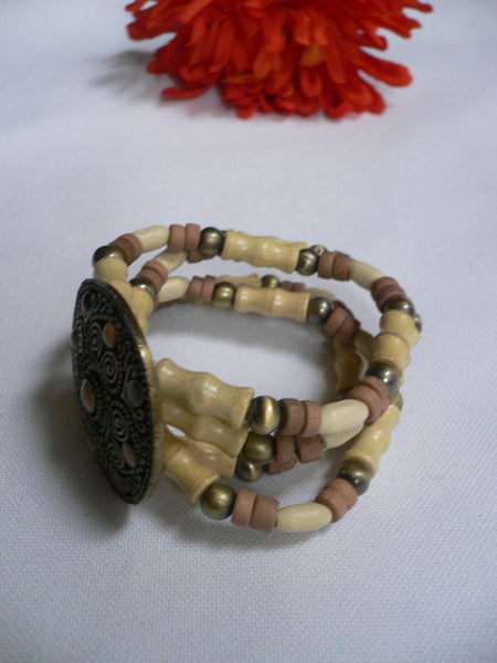 Beige Brown Wood Cream / Brown Bracelet Gold Dots Beads Native Style Fashion New Women Jewelry Accessories - alwaystyle4you - 24