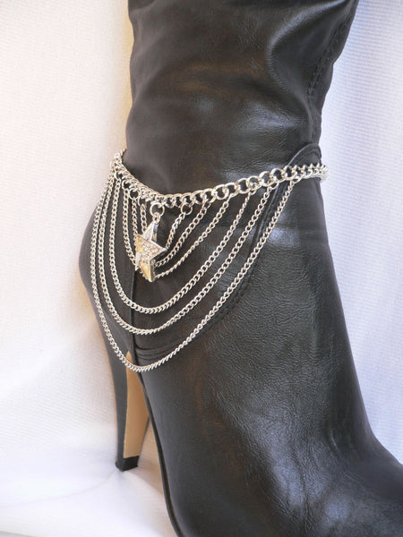 Gold / Silver Boot Big Star Multi Trendy Chain Silver Rhinestones Western Style - alwaystyle4you - 21