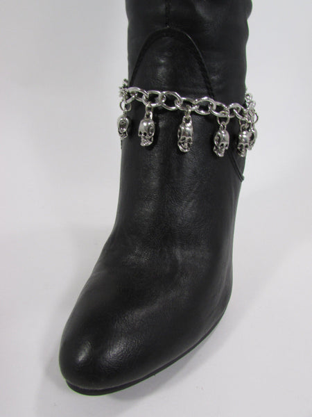 Silver Metal Boot Chain Bracelet Strap Shoe Mini Skull Charm Bling New Women Punk Biker Fashion - alwaystyle4you - 6