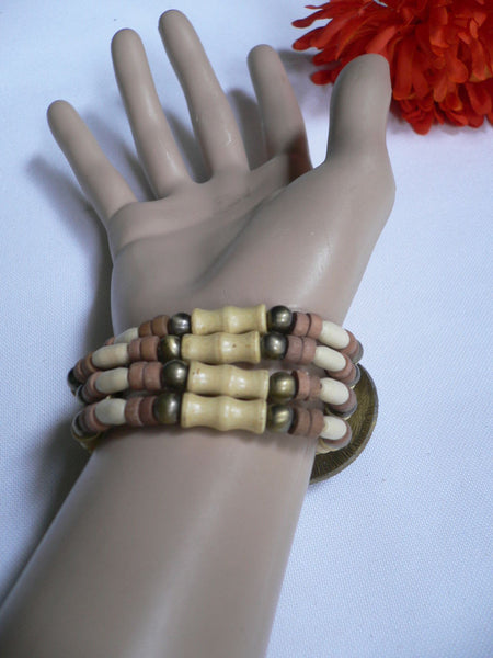 Beige Brown Wood Cream / Brown Bracelet Gold Dots Beads Native Style Fashion New Women Jewelry Accessories - alwaystyle4you - 26