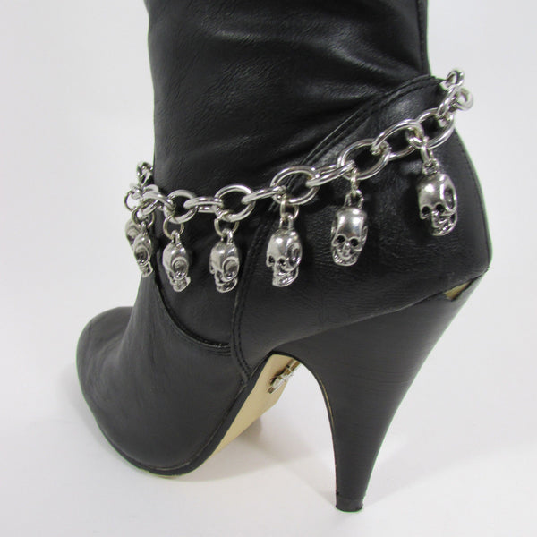 Silver Metal Boot Chain Bracelet Strap Shoe Mini Skull Charm Bling New Women Punk Biker Fashion - alwaystyle4you - 7