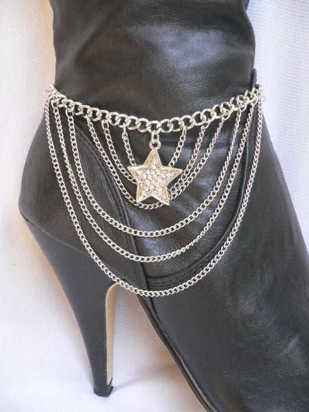 Gold / Silver Boot Big Star Multi Trendy Chain Silver Rhinestones Western Style - alwaystyle4you - 16
