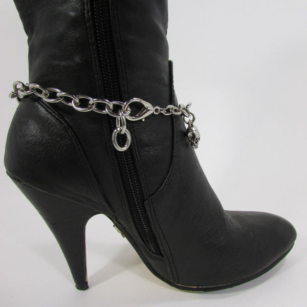 Silver Metal Boot Chain Bracelet Strap Shoe Mini Skull Charm Bling New Women Punk Biker Fashion - alwaystyle4you - 8
