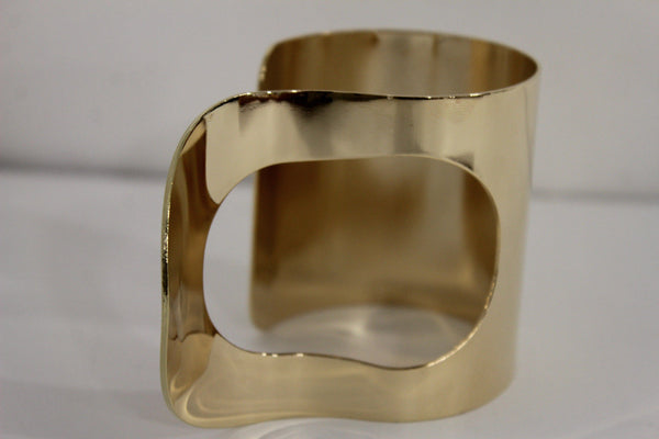 Retro Wave Hole Shapes Fashion Jewelry New Women Gold Metal Hand Cuff Bracelet - alwaystyle4you - 8