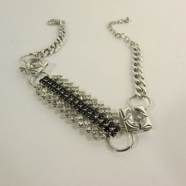 Silver Metal Boot Chain Bracelet Strap Shoe Charm Black Rhinestone Women New Fashion Accessories - alwaystyle4you - 12