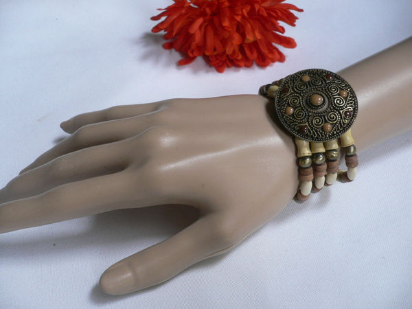 Beige Brown Wood Cream / Brown Bracelet Gold Dots Beads Native Style Fashion New Women Jewelry Accessories - alwaystyle4you - 27