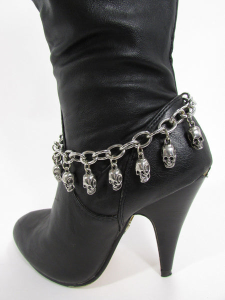 Silver Metal Boot Chain Bracelet Strap Shoe Mini Skull Charm Bling New Women Punk Biker Fashion - alwaystyle4you - 9