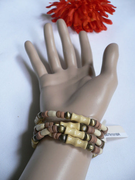 Beige Brown Wood Cream / Brown Bracelet Gold Dots Beads Native Style Fashion New Women Jewelry Accessories - alwaystyle4you - 28