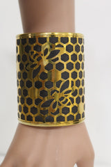 Gold Metal Hand Cuff Bracelet Honey Bees Hives Black New Women Fashion Jewelry Accessories - alwaystyle4you - 4