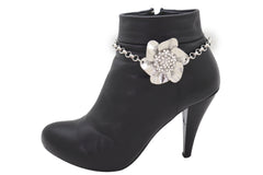 Silver Boot Chain Western Shoe Bracelet Anklet Fun Rose Flower Bling Charm