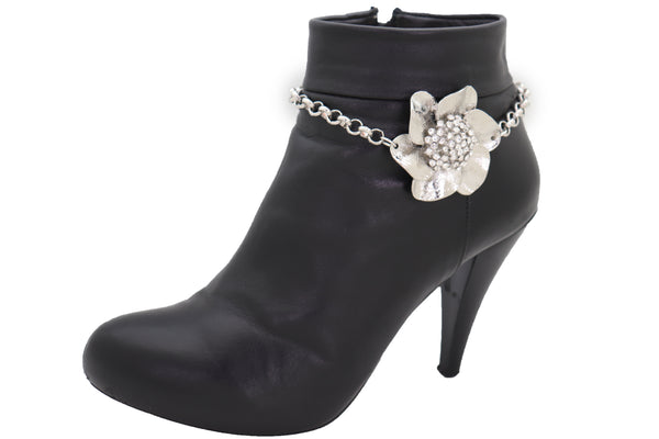 Brand New Women Silver Boot Chain Western Shoe Bracelet Anklet Fun Rose Flower Bling Charm