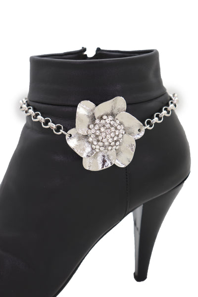 Brand New Women Silver Boot Chain Western Shoe Bracelet Anklet Fun Rose Flower Bling Charm