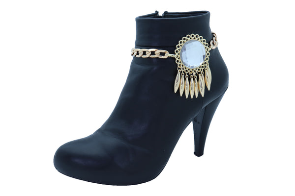 Women Gold Metal Boot Chain Bracelet Shoe Anklet Bling Sun Flower Shiny Charm One Size