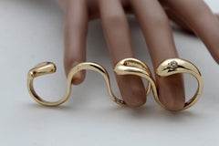 Gold Metal Wrap Around 4 Fingers Snake Band Long Ring