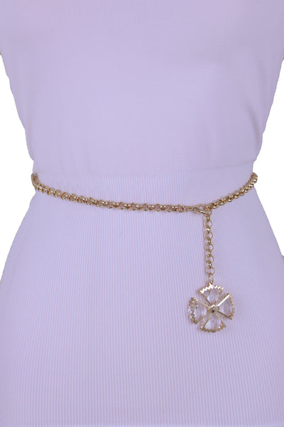 Brand New Women Gold Metal Chain Skinny Waistband Fashion Belt Flower Charm Plus XL XXL