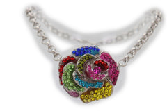 Silver Metal Chain Boot Bracelet Shoe Rose Flower Charm Western Jewelry