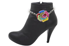 Silver Metal Chain Boot Bracelet Shoe Rose Flower Charm Western Jewelry