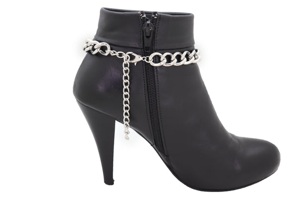 Brand New Women Silver Metal Chain Boot Bracelet Shoe Charm Tiger Leopard Plate Western