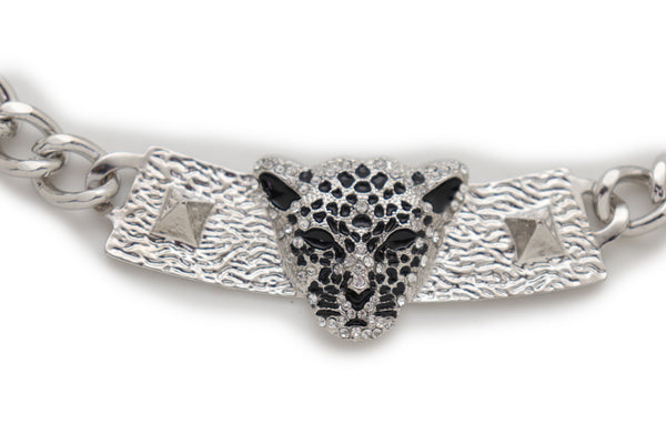 Brand New Women Silver Metal Chain Boot Bracelet Shoe Charm Tiger Leopard Plate Western