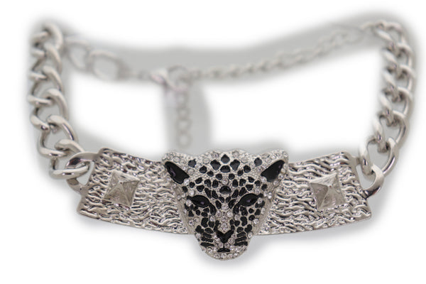 Brand New Women Silver Metal Chain Boot Bracelet Shoe Charm Tiger Leopard Plate Western