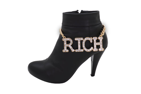 Brand New Women Western Gold Metal Chain Boot Bracelet RICH Shoe Charm Anklet Bling Cool