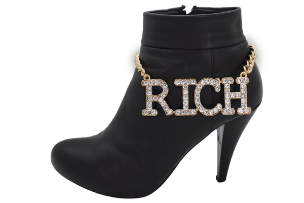 Brand New Women Western Gold Metal Chain Boot Bracelet RICH Shoe Charm Anklet Bling Cool