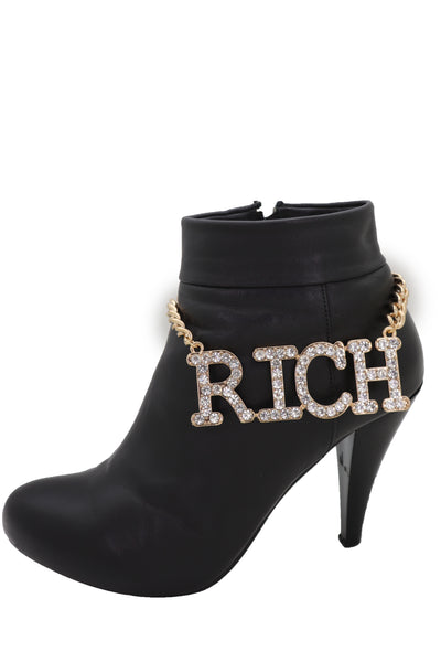 Brand New Women Western Gold Metal Chain Boot Bracelet RICH Shoe Charm Anklet Bling Cool