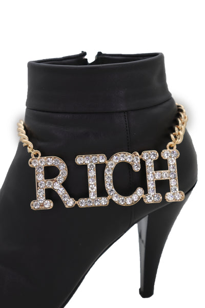 Brand New Women Western Gold Metal Chain Boot Bracelet RICH Shoe Charm Anklet Bling Cool