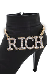 Iced Out "RICH" Gold Metal Boot Chain