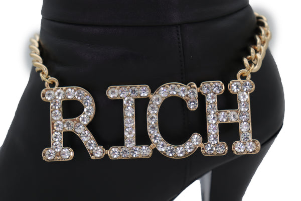 Brand New Women Western Gold Metal Chain Boot Bracelet RICH Shoe Charm Anklet Bling Cool