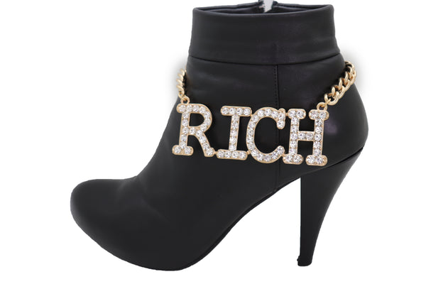 Brand New Women Western Gold Metal Chain Boot Bracelet RICH Shoe Charm Anklet Bling Cool