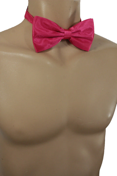 Hot Pink Fabric Neck Bow Tie Fabric Tuxedo Costume New Men Women Teens And Kids Accessories