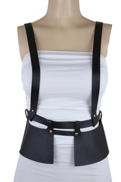 Brand New Women Black Faux Leather Steampunk Fashion Belt Suspender Adjustable Size XS S