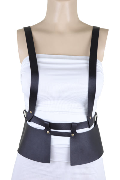 Brand New Women Black Faux Leather Steampunk Fashion Belt Suspender Adjustable Size XS S
