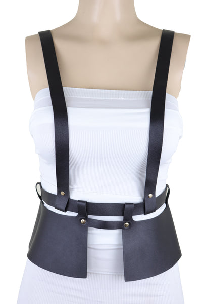 Brand New Women Black Faux Leather Steampunk Fashion Belt Suspender Adjustable Size XS S