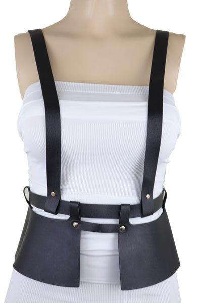 Brand New Women Black Faux Leather Steampunk Fashion Belt Suspender Adjustable Size XS S