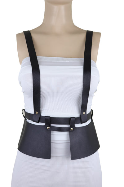 Brand New Women Black Faux Leather Steampunk Fashion Belt Suspender Adjustable Size XS S