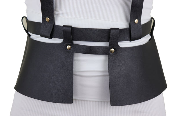 Brand New Women Black Faux Leather Steampunk Fashion Belt Suspender Adjustable Size XS S