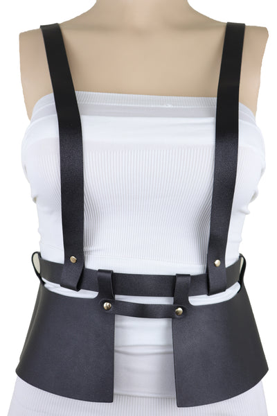 Brand New Women Black Faux Leather Steampunk Fashion Belt Suspender Adjustable Size XS S