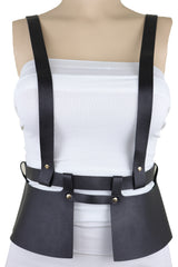 Black Faux Leather Steampunk Fashion Belt Suspender Adjustable Size XS S