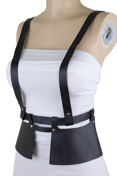 Brand New Women Black Faux Leather Steampunk Fashion Belt Suspender Adjustable Size XS S