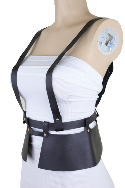 Brand New Women Black Faux Leather Steampunk Fashion Belt Suspender Adjustable Size XS S