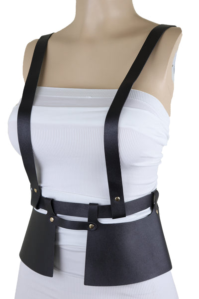 Brand New Women Black Faux Leather Steampunk Fashion Belt Suspender Adjustable Size XS S