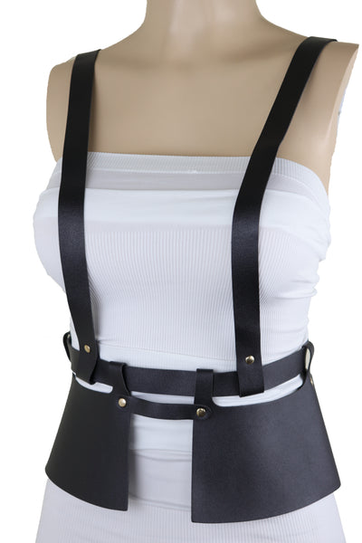Brand New Women Black Faux Leather Steampunk Fashion Belt Suspender Adjustable Size XS S