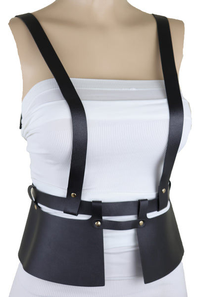 Brand New Women Black Faux Leather Steampunk Fashion Belt Suspender Adjustable Size XS S