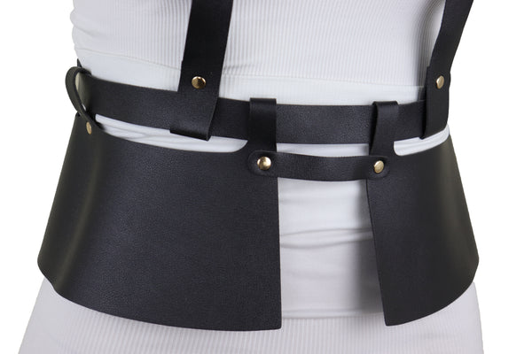 Brand New Women Black Faux Leather Steampunk Fashion Belt Suspender Adjustable Size XS S