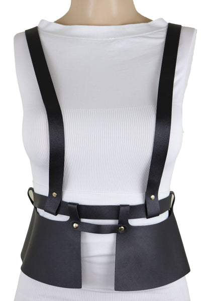 Brand New Women Black Faux Leather Steampunk Fashion Belt Suspender Adjustable Size XS S